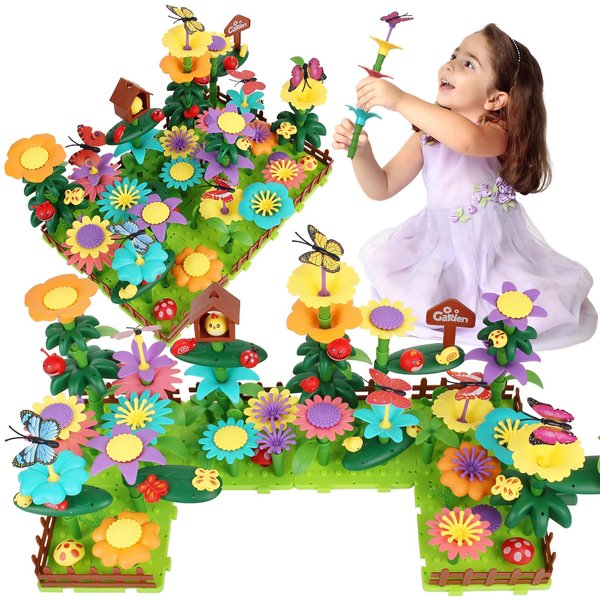 lecover 191 PCS Flower Garden Building Set for Girls Toys, STEM Toy and Preschool Garden Play Set for Toddlers, Upgrade DIY Garden Flower Building Blocks, Gifts for 3 4 5 6 7 Year Old Girl