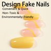 Yellow Press on Nails Medium Square Fake Nails Full Cover False Nails with Design Swirl Stick on Nails Solid Color Nails Press Ons Cute Glossy Acrylic Glue on Nails for Women Girls Manicure Set 24Pcs