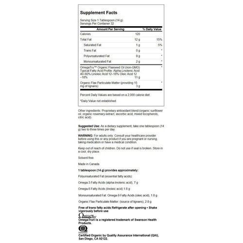 Swanson Flaxseed Oil High Lignan (Omegatru) 16 fl Ounce (473 ml) Liquid