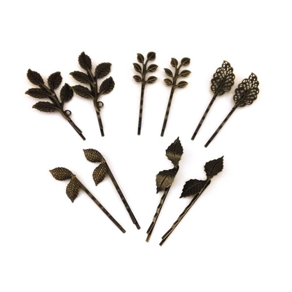 yueton 10pcs Vintage Bronze Mix Style Athena Olive Branch Leaf Hair Clip Leaves Barrettes Bobby Pin Bride Headwear Edge Clip Clamps