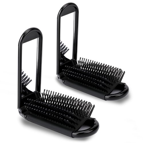 Foldable Hair Brush, 2 PCS Folding Hair Brush with Mirror Portable Hair Brush Pocket Hair Massage Comb Compact Hair Brush Mini Wet Hair Brush Travel Hair Brush for Women Girls Men Wet Dry Hair