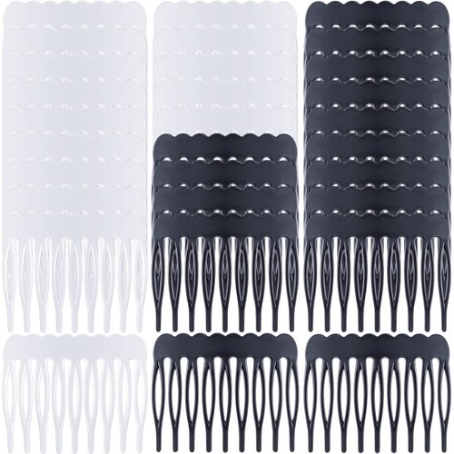 OIIKI Plastic Hair Side Comb Clips 30pcs, Mini 9 Teeth French Twist Hair Comb, Bridal Wedding Decorative Veil Hair Combs for Women Girls Hair Styling Accessories (Black & Clear)