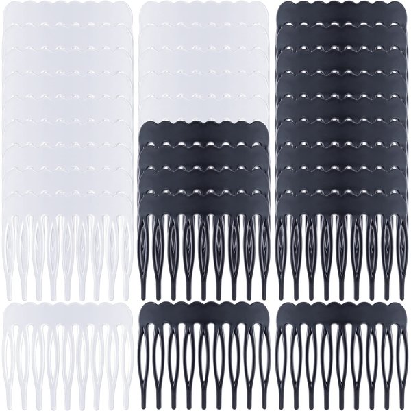 OIIKI Plastic Hair Side Comb Clips 30pcs, Mini 9 Teeth French Twist Hair Comb, Bridal Wedding Decorative Veil Hair Combs for Women Girls Hair Styling Accessories (Black & Clear)