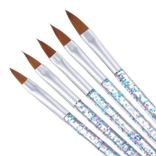 FULINJOY 5 Pcs Nail Art Brush, Acrylic UV Gel Glitter Drawing Painting Brushes Crystal Handle Nylon Hair Carving Flower Pens Nails Tools