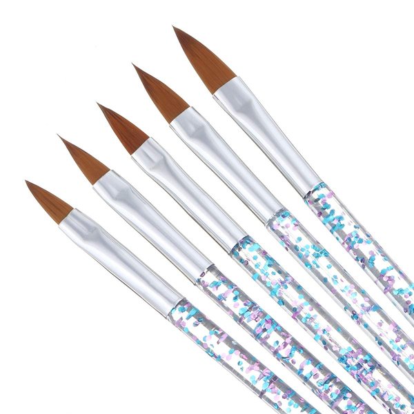 FULINJOY 5 Pcs Nail Art Brush, Acrylic UV Gel Glitter Drawing Painting Brushes Crystal Handle Nylon Hair Carving Flower Pens Nails Tools