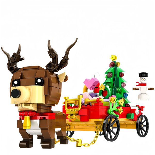 TIMCHESS Christmas Reindeer Building Blocks 2024 for Kids Boys Girls Santa Sleigh and Reindeer Building Toy