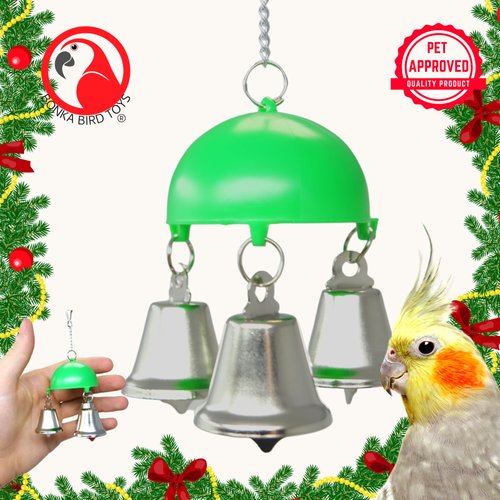 Bonka Bird Toys 36458 Christmas Dome Bell Small Parrot Cage Toy, Parrotlet Budgie Canaries and Similar Breeds (Green)