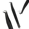 My Lash Tools New Fiber Tip Lash Tweezers for Eyelash Extensions Professional Lash Tech Supplies Must Haves Volume Boot Eyelash Tweezers 12cm Stainless Steel Fan Making Lashing Tweezer (Black)
