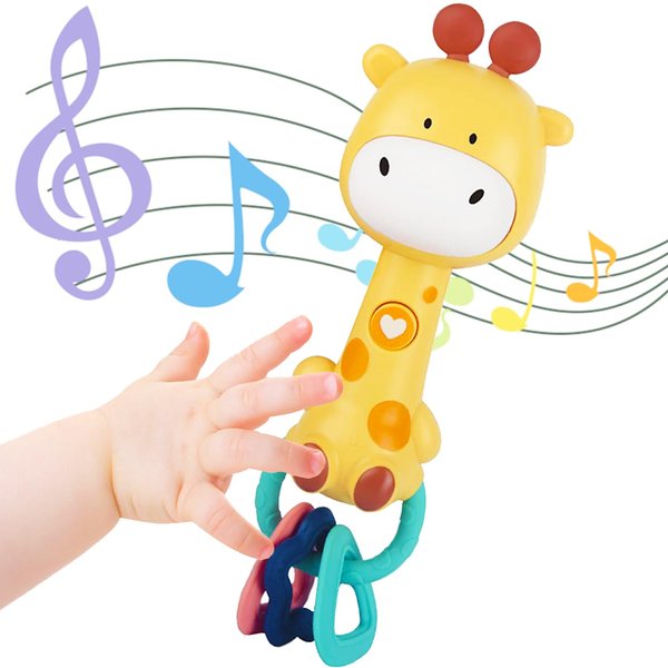 WHNKFB Baby Musical Rattles 0-6-12 Months, Baby Teething Toys with Music and Light, Infant Educational Learning Toys, Teethers for Newborn Baby Boy Girl Gifts (Giraffe)
