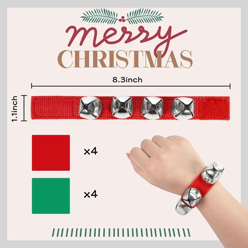 POPLAY 8PCS Christmas Wrist Bells, Wrist Band Jingle Bells Percussion Instruments Musical Rhythm Toys for Chrismtas Party Favors Decorations