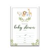 Set of 25 Safari animals baby shower invitations with envelopes. Boy or girl watercolor baby shower party invites featuring greenery, rhino, giraffe, elephant and lion. Simple and elegant theme