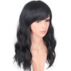 SYMEIW Medium Long Black Wavy Wigs For Women Synthetic Full Hair Natural Black Wigs With Side Bangs For Daily Use 16 Inches (NATURAL BLACK(1#))