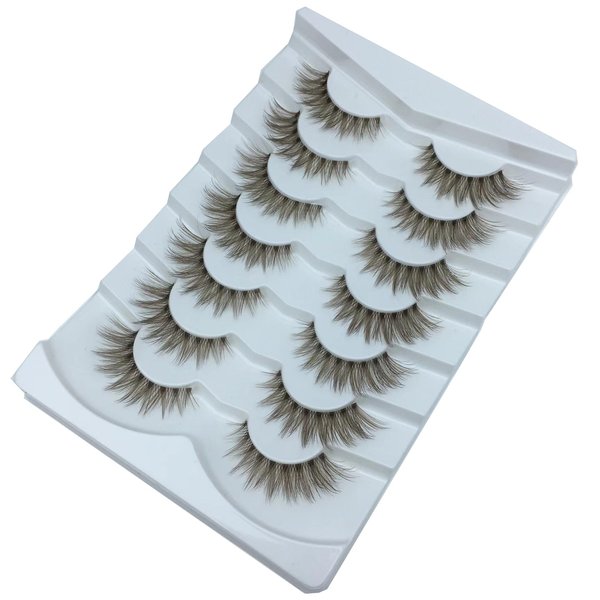 Wffenhefragrance Brown Artificial Mink Eyelashes - Fluffy Wispy Lashes 7 Pairs|Natural Look,Contact Lens Friendly,Easy to Apply & Reusable|Perfect for Daily Wear,Parties & Special Events|7-11-13mm