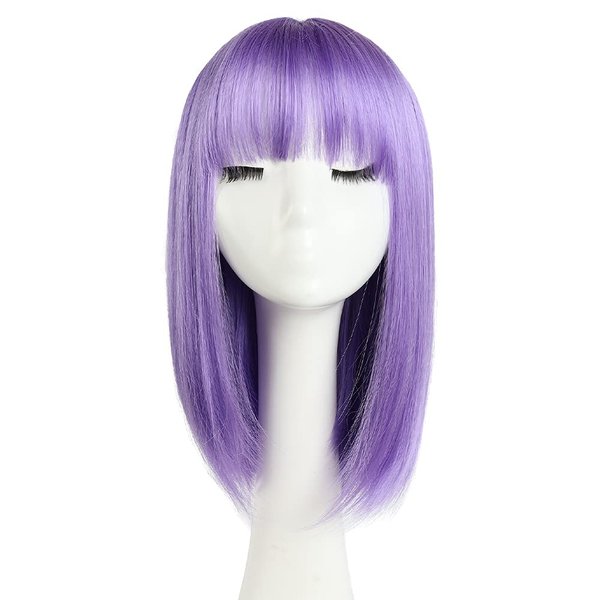 HSPCYGG Costume Wigs Short Daily Wig Light Purple Bob Wig for Women with Bangs Halloween Cosplay Party Synthetic 14 Inch Girls Straight (Free Wig Cap)