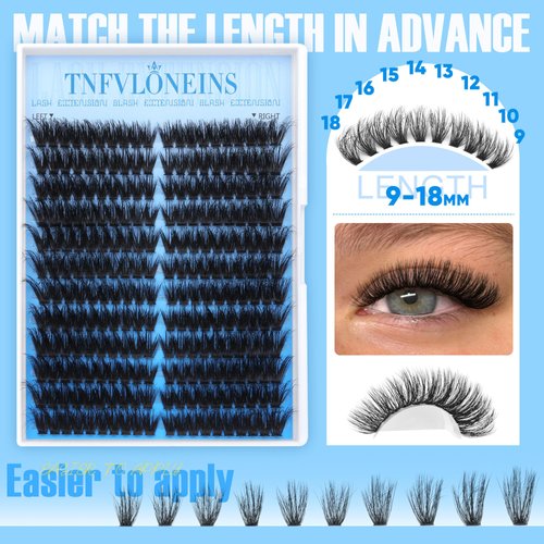 Left&Right Lash Clusters Kit Fluffy Eyelash Extension Kit Thick Cluster Eyelash Extensions Lash Extension Kit Individual Lashes Clusters Eyelash Clusters with Bond and Seal and Tweezers by TNFVLONEINS