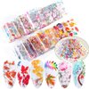 10Pcs Maple Leaf Nail Art Foil Transfer Stickers 3D Holographic Flower Foil Transfers Decals Fall Nail Supplies Floral Maple Leaves Lavender Rose Designs Fall Nail Art for Women DIY Nail Decorations