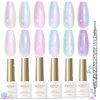 MIZHSE Pearl Gel Nail Polish Set, 6 Colors Iridescent Shimmer Aurora Blue Pearl White Purple Mermaid Gel Nail Polish Soak Off U V LED Shell Thread Effect,for Nail Salon Home Manicure