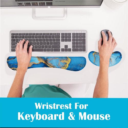ZIBLY Wrist Rest Keyboard and Mouse Set - Non Slip Ergonomic Wrist Cushion Support Pad - Easy Typing, Pain Relief – Premium Silky Gel Memory Foam for Work from Home Gaming Computer Laptop