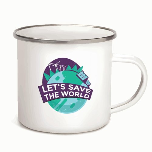 Gift for Eco Friendly People Green Energy Quote to Save the World Environment 12oz Enamel Silver Mug