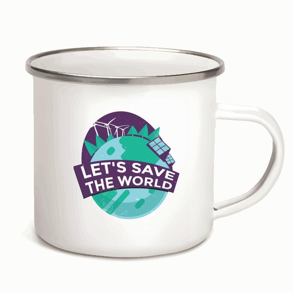 Gift for Eco Friendly People Green Energy Quote to Save the World Environment 12oz Enamel Silver Mug