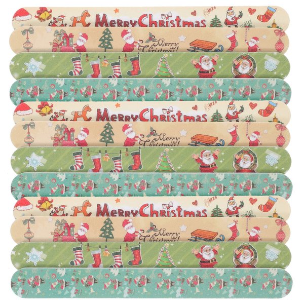 Kichvoe 12pcs Christmas Nail Files Grit Nail Files Emery Board Manicure Pedicure Tool and Nail Buffering Files-Random Style