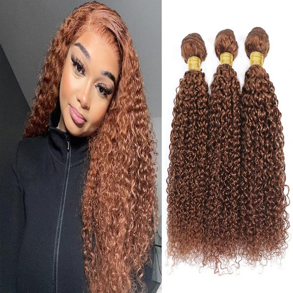 Light Brown Bundles Human Hair Color 30 Curly Wave Bundles 12 14 16 inch Double Weft Color 30 Bundles Human Hair Light Brown Kinky Curly Bundles Brazilian Virgin Remy Hair Extensions