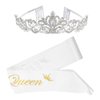 Prom Queen Satin Sash Graduation Wedding Crown with Comb Set Bridal Tiaras Party Accessories Headband Jewelry Headdress for Women Girls