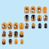 Halloween Cute Press on Nails Short Square Fake Nails Ghost False Nails with Checkerboard Chocolate Designs Glossy Full Cover Glue on Nails Reusable Artificial Nails for Women 24PCS (Orange&Black)