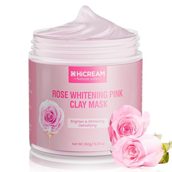 Hicream Rose Clay Facial Mask, Clay Mask Reduce the Blackheads, Pink Clay Mask with Kaolin and Collagen, Gentle Skincare for Women and men, Moisturizing 5.29 oz(pink)