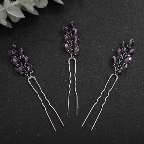 Teyglen 3pcs Crystal Bridal Hair Pins Rhinestone Hair Pieces Bride Wedding Hair Accessories Vintage Blue Red Purple Rhinestone Hair Pins for Women Girls Party Prom (Purple)