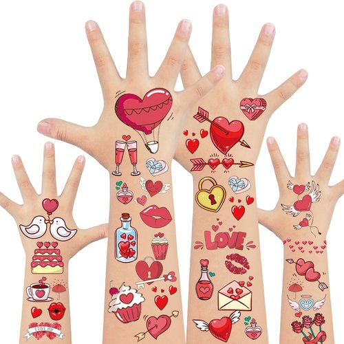 EMOME 100 Styles Valentine's Day Temporary Tattoo for Kids Women, Lip Heart Kiss Tattoos Temporary for Valentine's Party Decorations Supplies Favors, Heart Tattoo Stickers for Games Gifts (10 Sheets)
