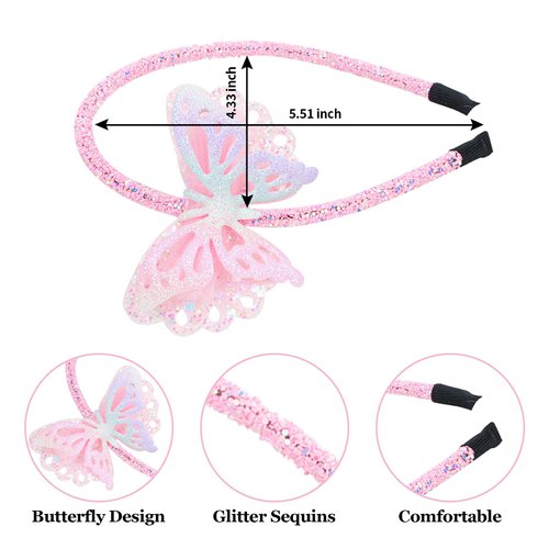 YARIEW 4 Pcs Butterfly Headbands for Girls Glitter Non Slip Fairy Headbands Butterfly Headband for Little Girl Hair Accessories Cute Headband for Butterfly Birthday Party Decorations Gifts