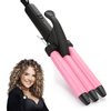 Mini 3 Barrel Curling Iron, Small Hair Crimper 1/2 Inch, Dual Voltage Three Barrel Hair Waver, Portable Ceramic Tourmaline Triple Barrel Crimper Hair Iron for Home and Travel, Pink