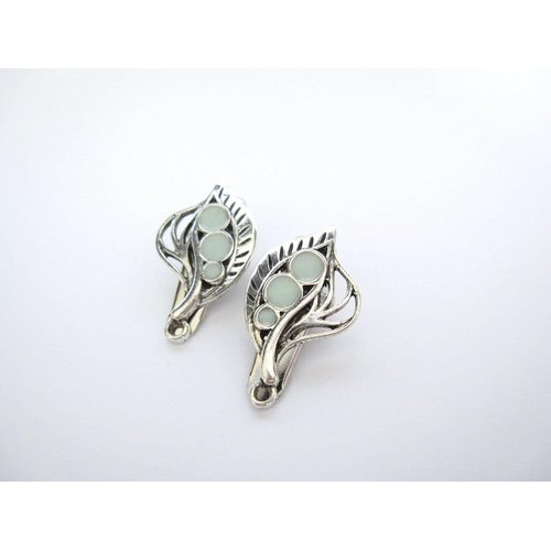 Generic 2 small silver green stone leaf alligator hair clips for fine thin hair