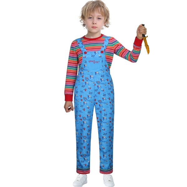 FOGHORN Chucky Halloween Costume for Kids Boys Girls Child's Play Chucky Costume Includes Jumpsuit Tops Shirt (130(7-8years))