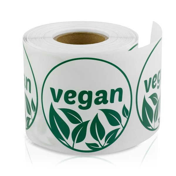 Vegan Sticker Label - Sticker for Vegan Food and Vegan Products for Restaurants, Bakeries, Meal Prep - 300 Count Roll 2 Inch Circle