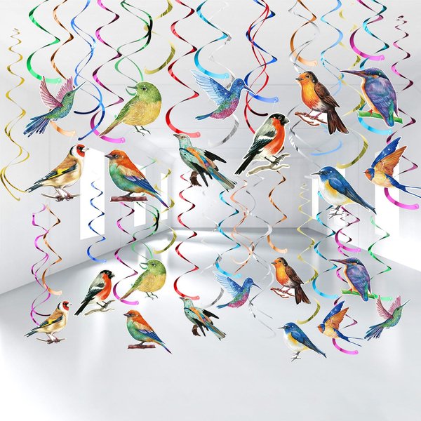 Sonwyoung 30 Pcs Bird Party Decorations Hawaiian Summer Rainforest Bird Hanging Swirl Foil Ceiling Decorations for Summer Luau Hawaiian Beach Pool Party Tiki Party Birthday Party Supplies