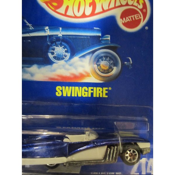 Swingfire 1994 Hot Wheels #214 Blue with Seven Spoke Wheels on Solid Blue Card