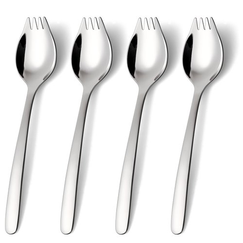Lovingly Yours 7-inch Spork Stainless Steel, Reusable Metal Sporks, Set of 4