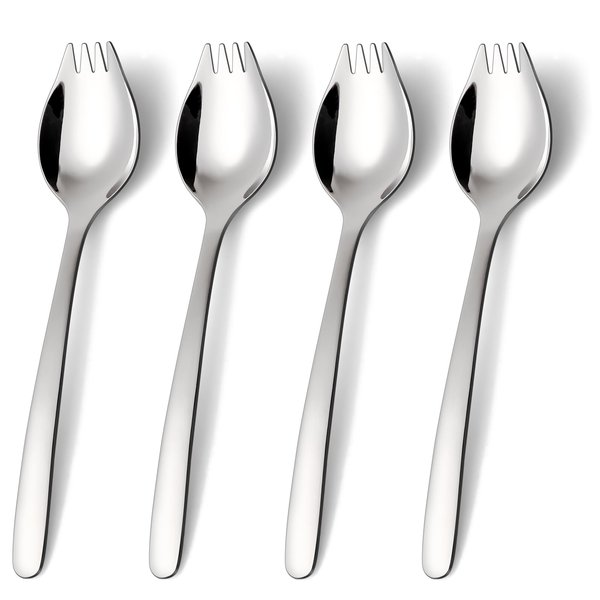 Lovingly Yours 7-inch Spork Stainless Steel, Reusable Metal Sporks, Set of 4