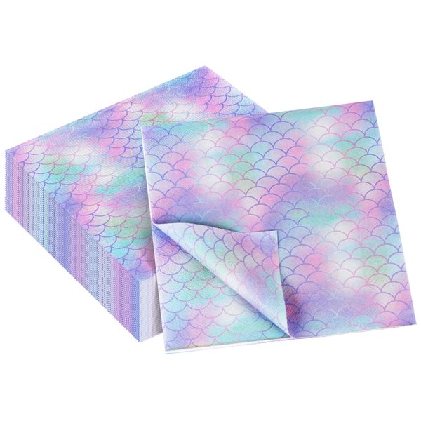 60 Pack Mermaid Party Decorations Mermaid Napkins, 13 x 13 Inches Mermaid Party Napkins for Birthday Party Supplies Mermaid Theme Party Table Decorations (Blue Mermaid)