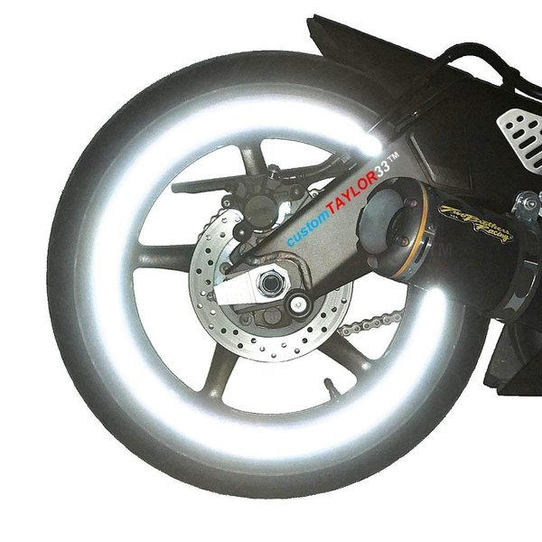 customTAYLOR33 (All Vehicles White/Silver/Chrome High Intensity Grade Reflective Copyrighted Safety Rim Tapes (Must Select Your Rim Size), 17" (Rim Size for Most SportsBikes)