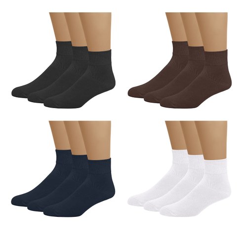 EMEM Apparel Women's Ledies Diabetic Circulatory Non-Binding Loose Top Casual Ankle Quarter Low Cut Cotton Seamless Toe Hosiery Socks 3-Pack Brown 9-11