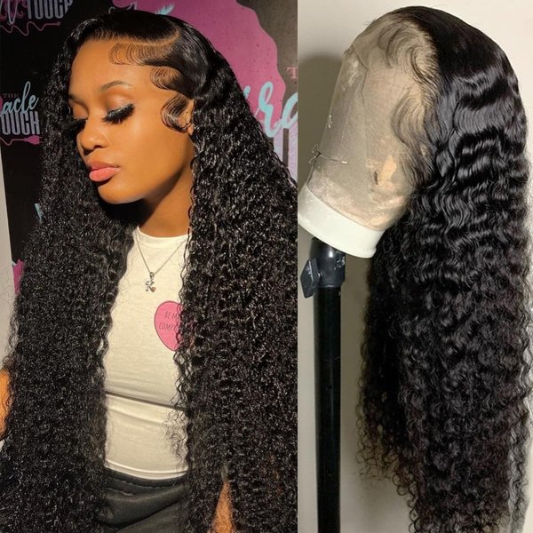 LICHANG 30 Inch Deep Wave Lace Front Wigs Human Hair 4x4 HD Lace Closure Wigs Human Hair 180% Density Deep Curly Lace Frontal Wig Human Hair Pre Plucked with Baby Hair for Black Women