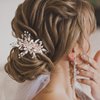 PTORIZNY Wedding Rhinestone Hair Comb Crystal Bride Hair Combs Flower Side Hair Combs Leaf Headpiece Bridal Hair Accessories for Women (Rose gold)