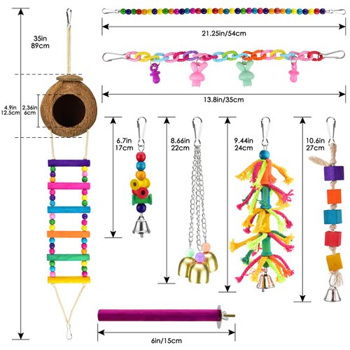 KATUMO Bird Toys, Parrot Swing Parakeet Ladder Conure Wood Perch Bird Chew Toys Cockatiel Hanging Bell Toys for Parakeet, Conure, Cockatiel, Mynah, Love Birds, Finch, Small Pet Birds