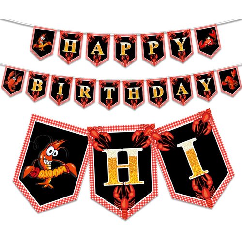 Crawfish Boil Themed Birthday Banner for Kids and Adults, Crawfish Party Supplies and Decors, Summer Crawfish Party Indoor and Outdoor Decorations, Crawfish Theme Birthday Party Celebration Sign