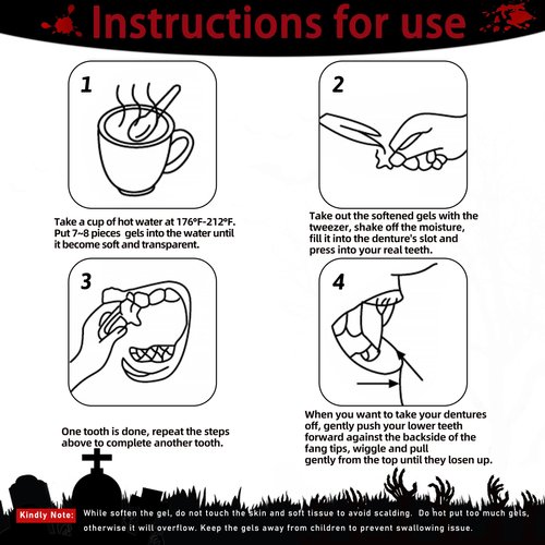 EWPJDK Vampire Teeth 4 Sizes 4 Pairs Halloween Decorations Party Cosplay Props Vampire Fangs Fake Teeth with Adhesive White Favors Accessories Gift