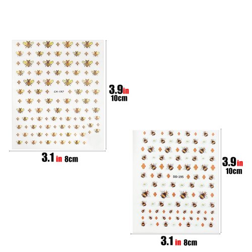 CAIRIAC Nail Art Stickers 5D Embossed Bee Nail Decals Self-Adhesive Nail Art Decoration Women Gift Stickers Decals for Acrylic Nails, Gel Nails, Short Nails, Natural Nails (2 Sheets)