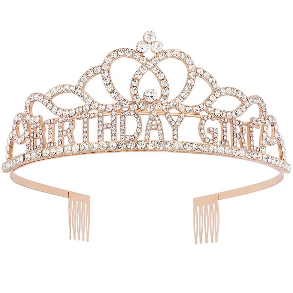 AOPRIE Diane Birthday Crowns for Women Gold Tiaras for Girls Crowns for Girls Rhinestone Crystal Decor Headband
